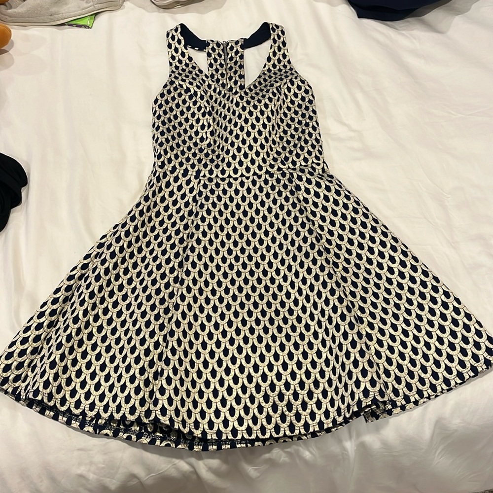 Blue and gold mini dress